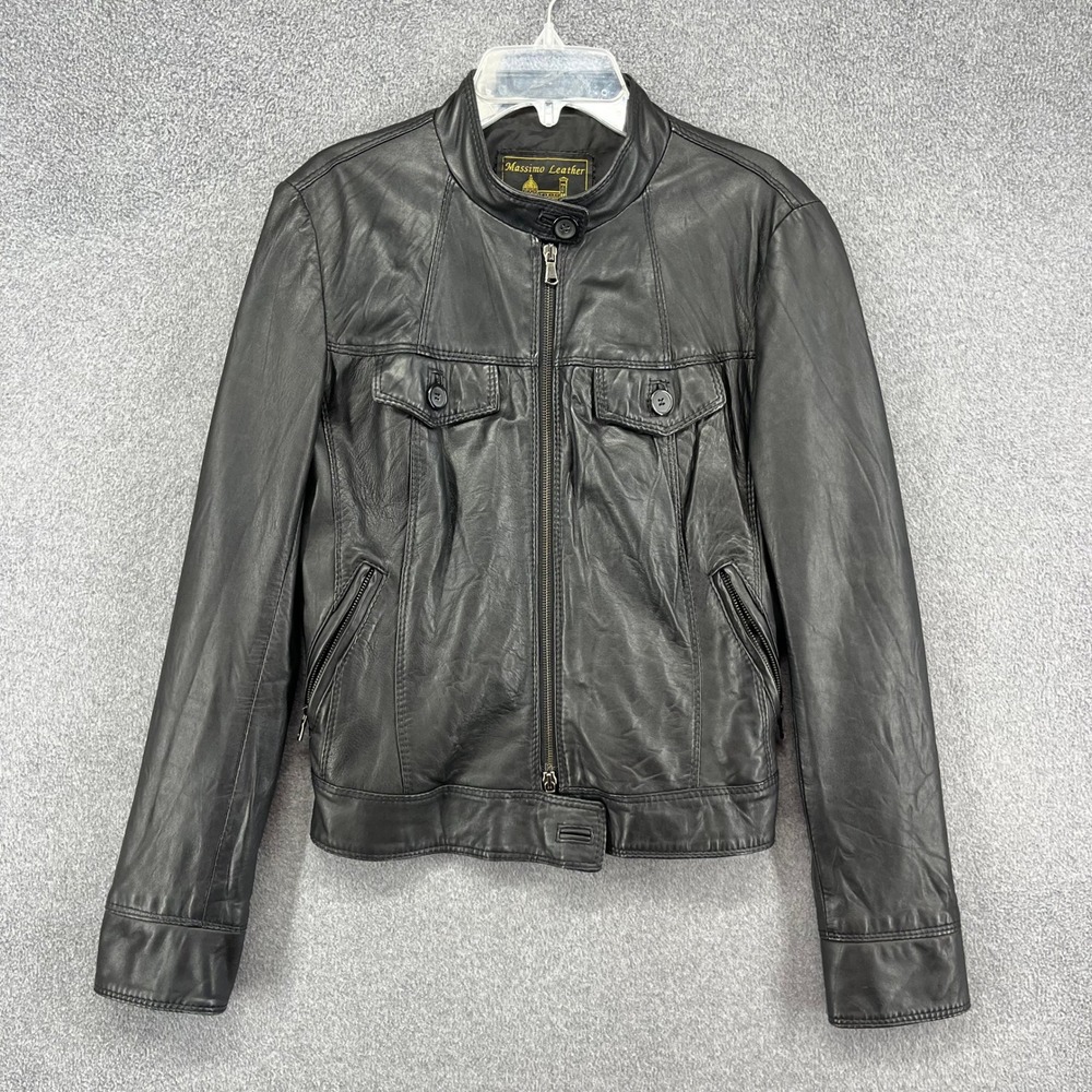 Massimo Leather Vera Pelle Made in Italy Black Genuine Leather‎ Jacket Size 44